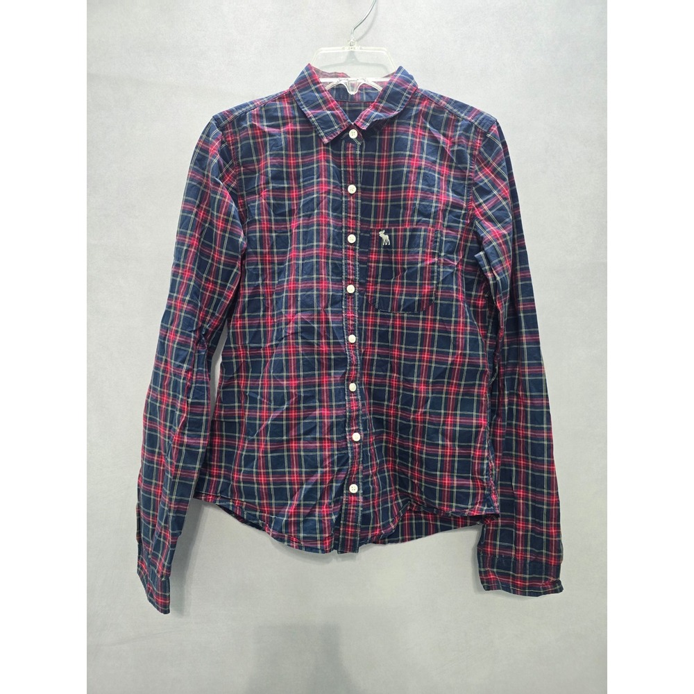 Blue Plaid Button Down Abercrombie & Fitch Long Sleeve Boys Shirt XS